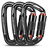 FresKaro 25kn Climbing Carabiners Double Locking Carabiner Clips, Heavy Duty Carabiner for Rock Climbing, Rappelling, Hunting, or Survival Gear kit, Gym Equipment, Cerfified UIAA Carabiner Black