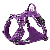 Chai's Choice - Premium Dog Harness - Quick Release Neck Buckle, 3M Reflective Vest for All Sized Dogs - Purple, Medium